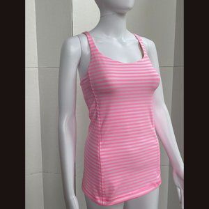 lululemon athletica Pink and White Striped Stretch Tank Top Built In Bra sz S